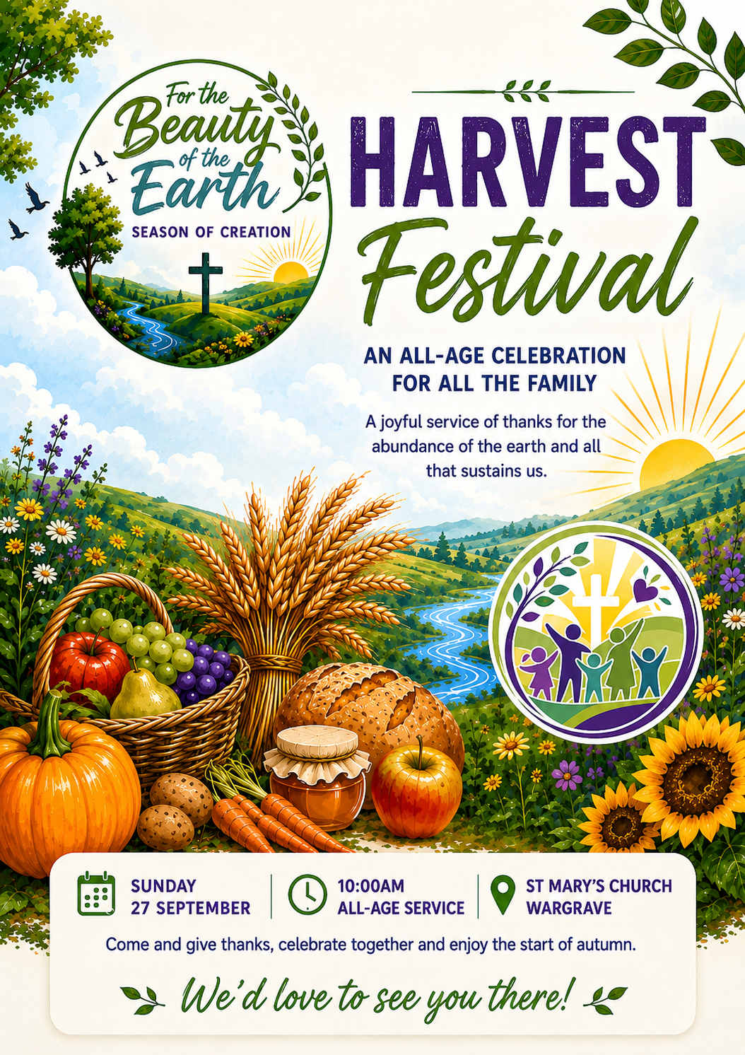 Join us for our All Age Harvest Festival service where we give thanks for all that we have been given.