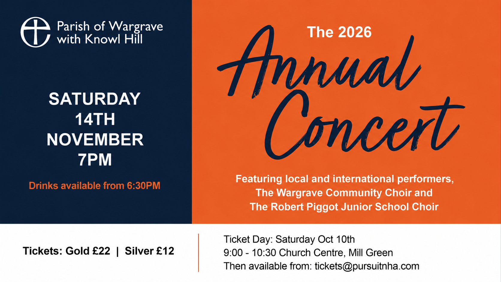 Saturday 10th October - Ticket Day for our 2026 Annual Concert.  Be there so you can reserve your tickets early!