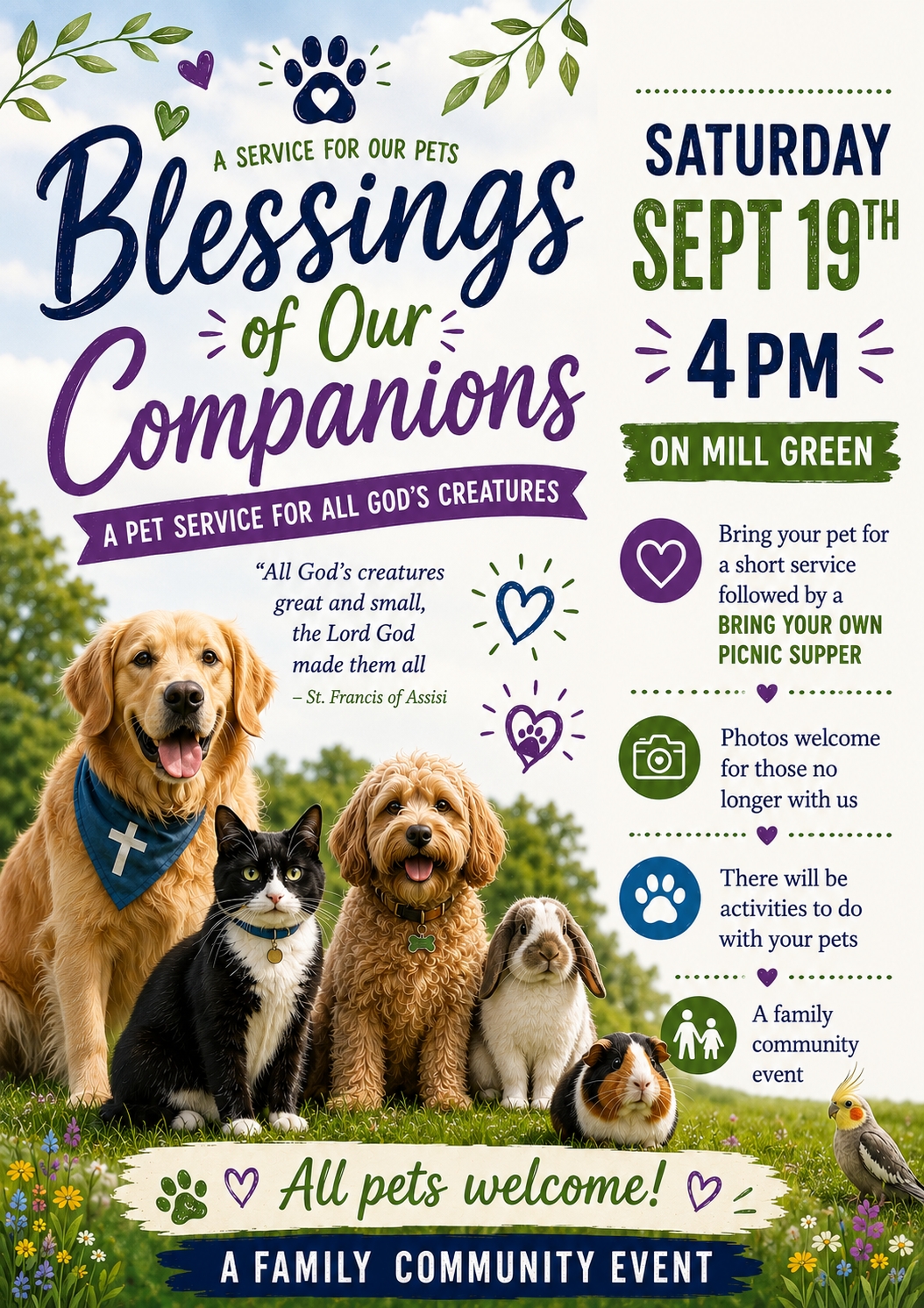 Blessings of our companions - join us for our first pet service