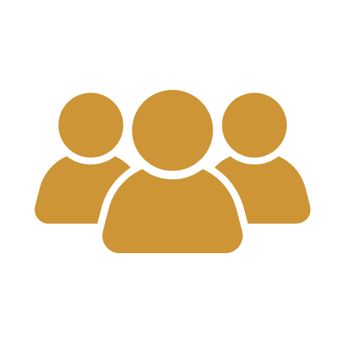 Icon of three people with a larger central figure, representing a group or community.