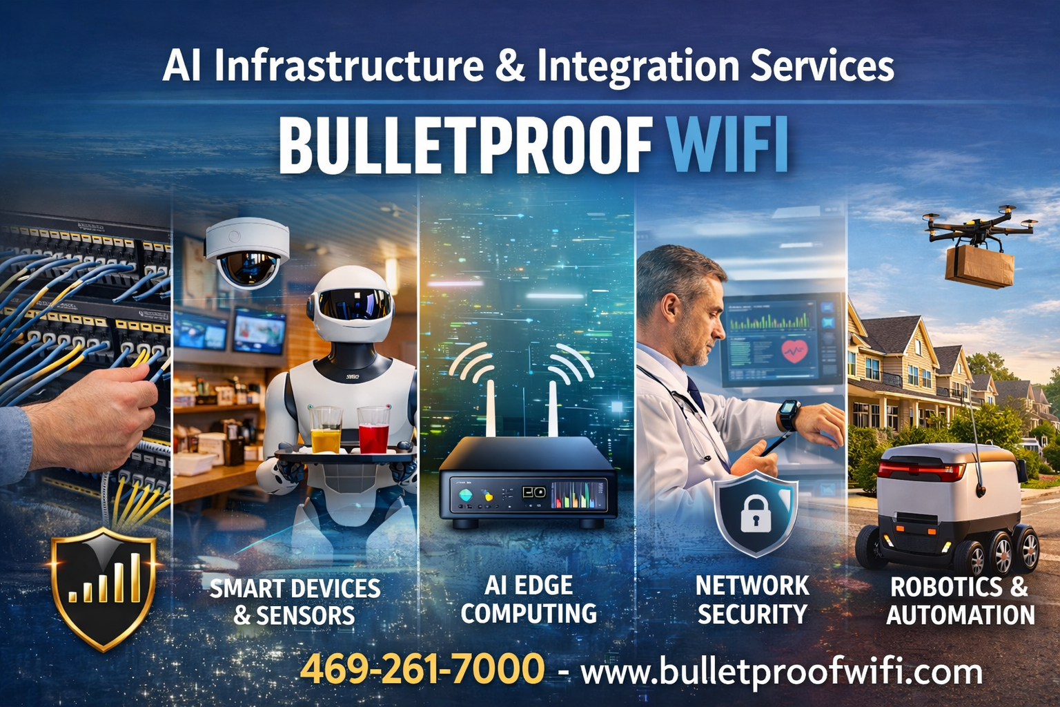 Bulletproof WiFi AI infrastructure, smart devices, edge computing, network security and robotics services