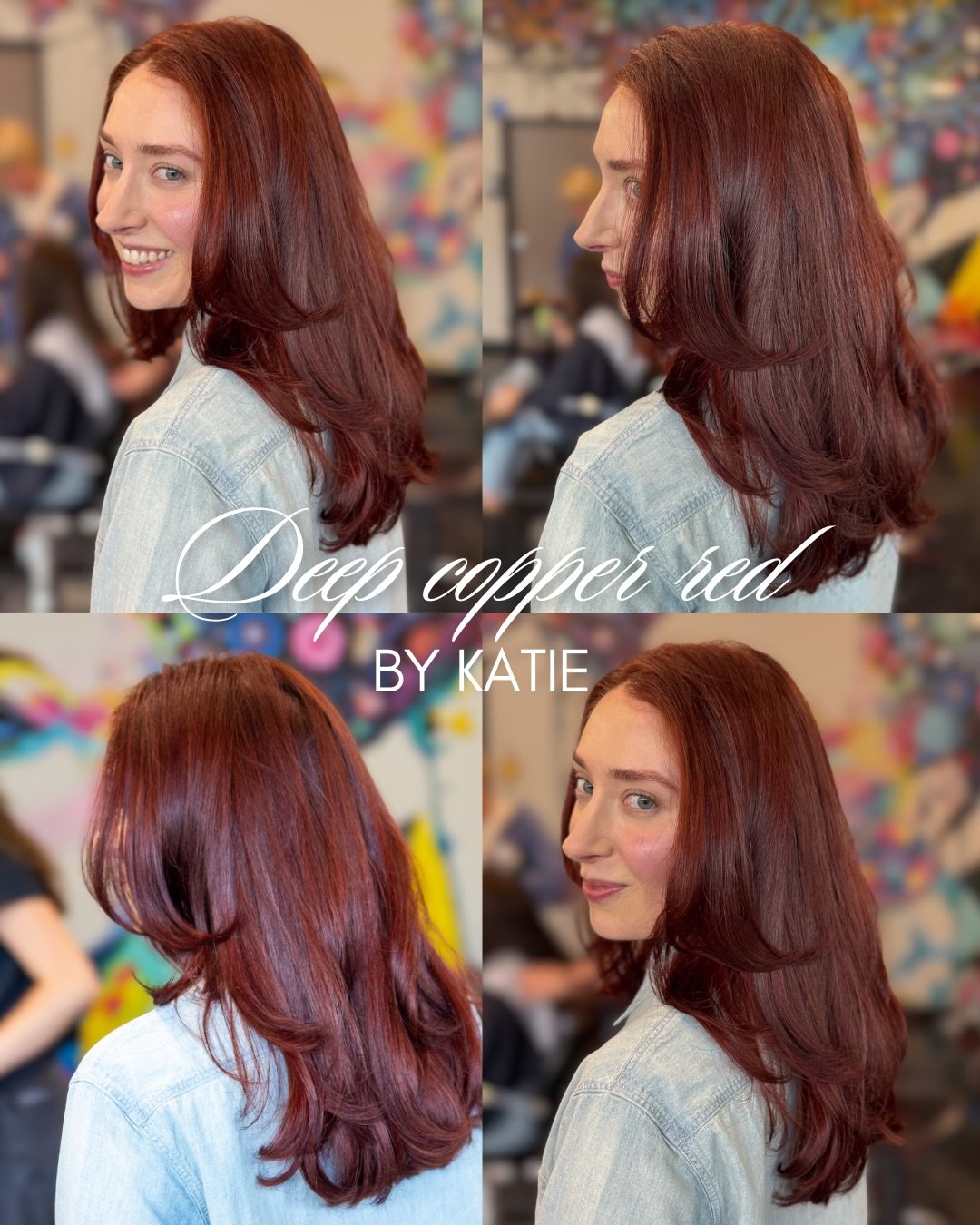 Deep copper red, done by Katie ❤️

This shade has richness without feeling too bright. In different light you&rsquo;ll see warm copper, soft red, and a hint of depth through the ends.

Finished with long, blended layers for movement and shine.

If yo