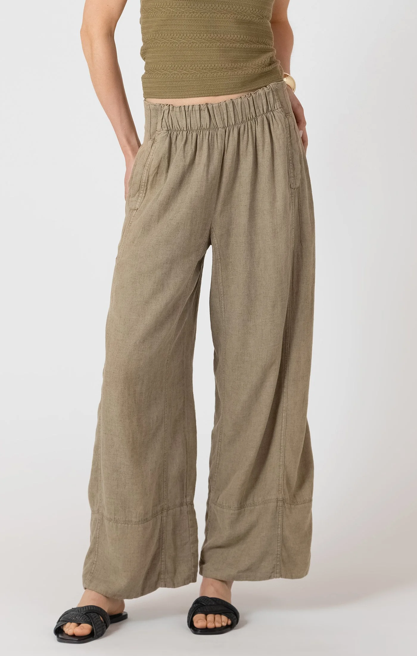 Dex Wide Leg Linen Pant-Faded Olive