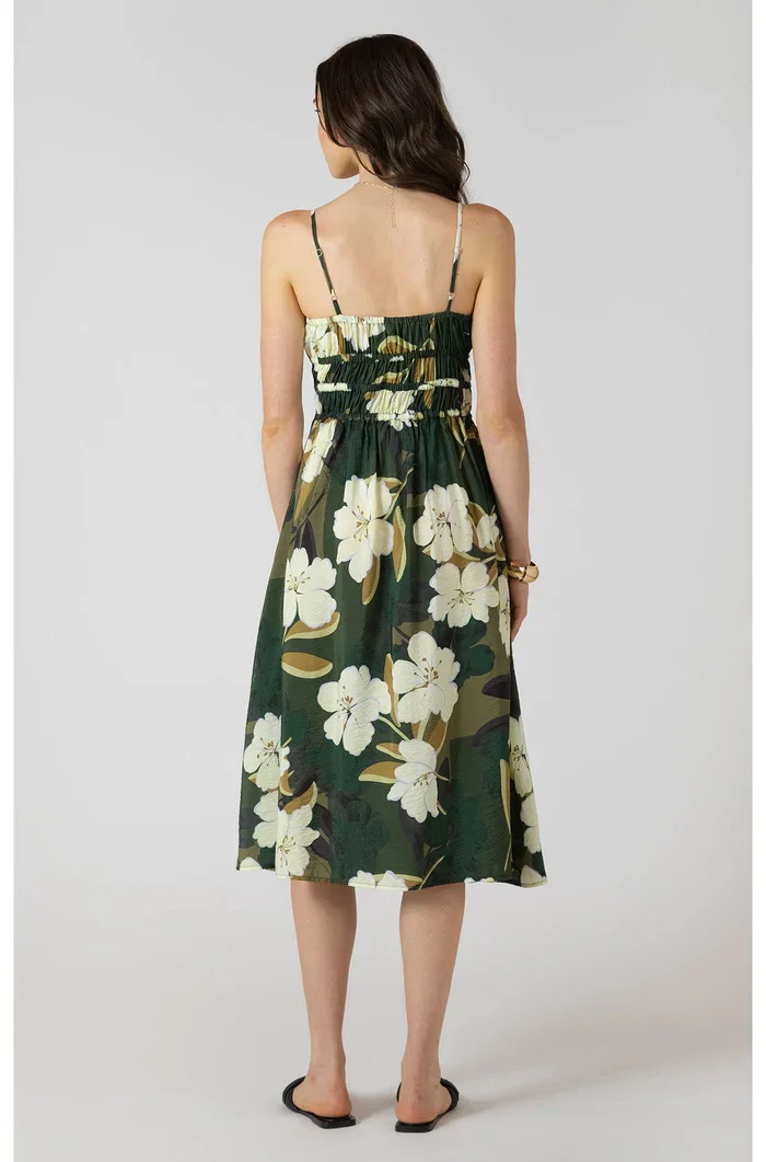dex elastic palm blossom midi dress back