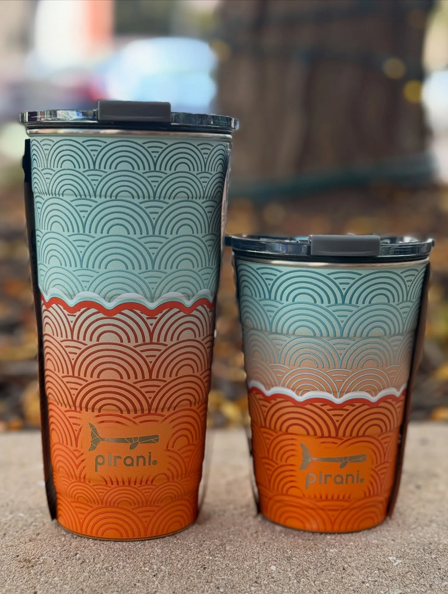 New lids, new looks! ✨ Our newest Pirani cups have just arrived &mdash; now with a sleek screw on lid! Choose from 3 beautiful patterns perfect for fall adventures, tailgates, or cozy nights in! Stop in today to find your favorite new eco-friendly cu