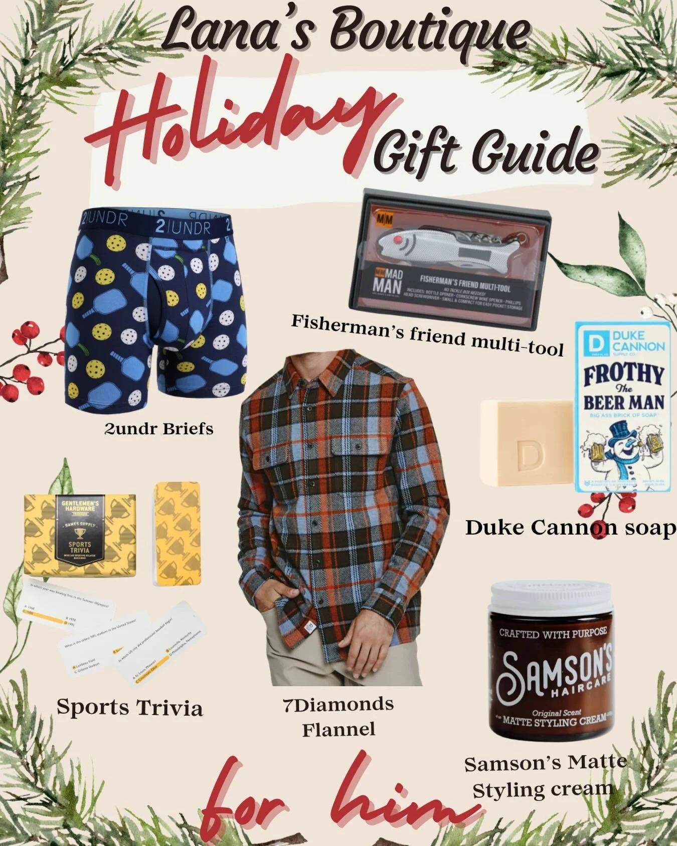Find the perfect gift for him at Lana&rsquo;s Boutique! 🎄
Shop in-store or online today! ✨

#christmasshopping #giftsforhim #shopsmall
