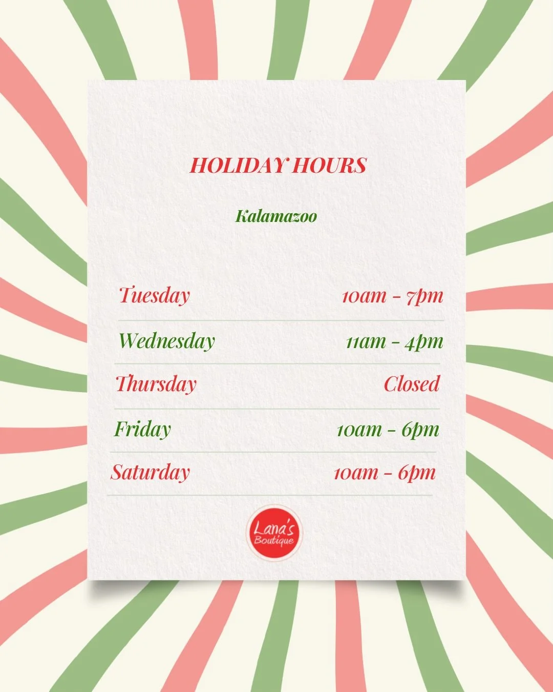 Celebrate the holiday season with us at Lana&rsquo;s Boutique! Whether you have one more gift to cross off your list or want to treat yourself to one of our 12 Days of Christmas deals, we are here for you all week! 💜🎄✨