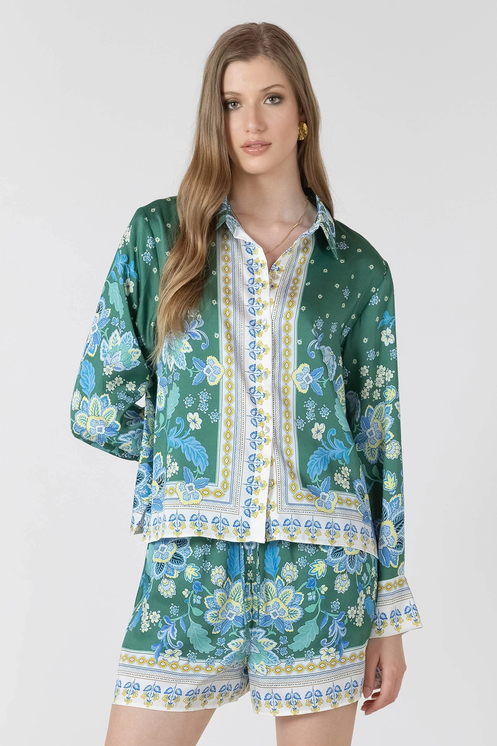 Black Tape Poolside Scarf Print Blouse