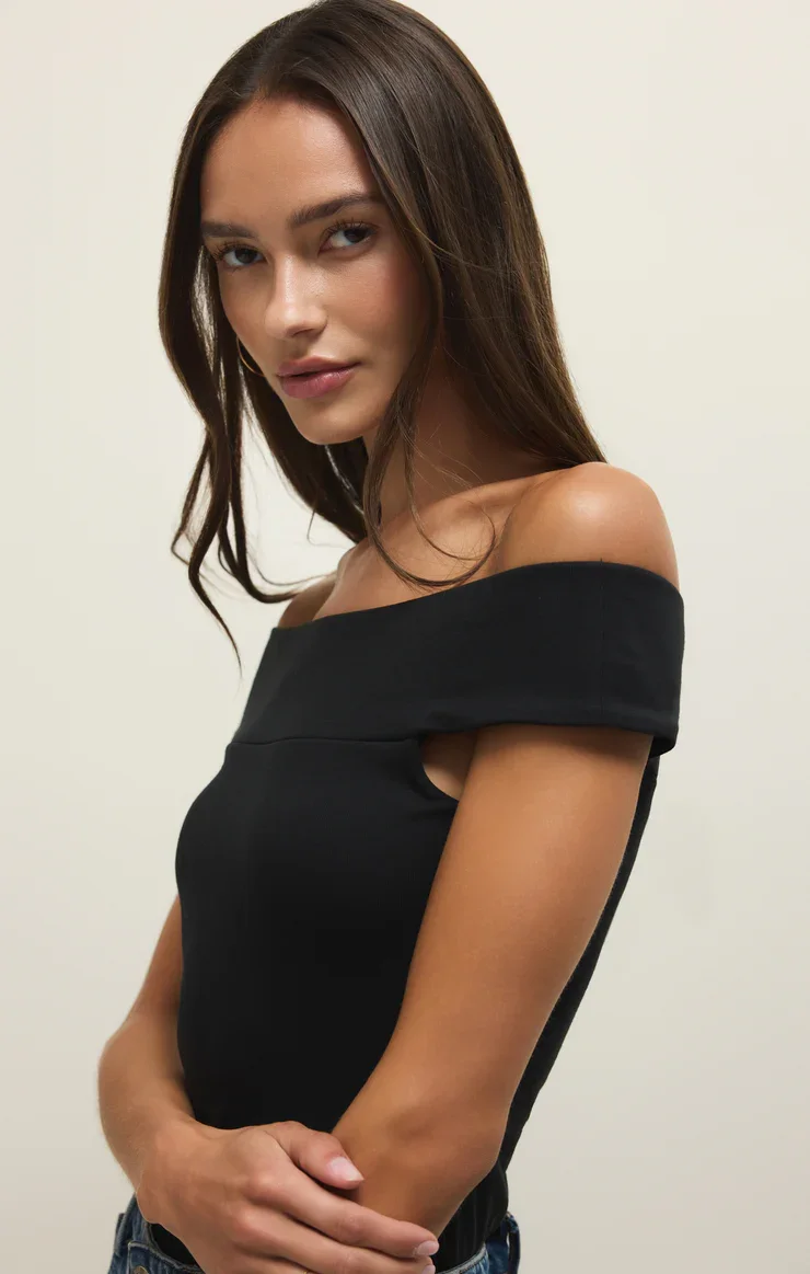 black second skin off shoulder top