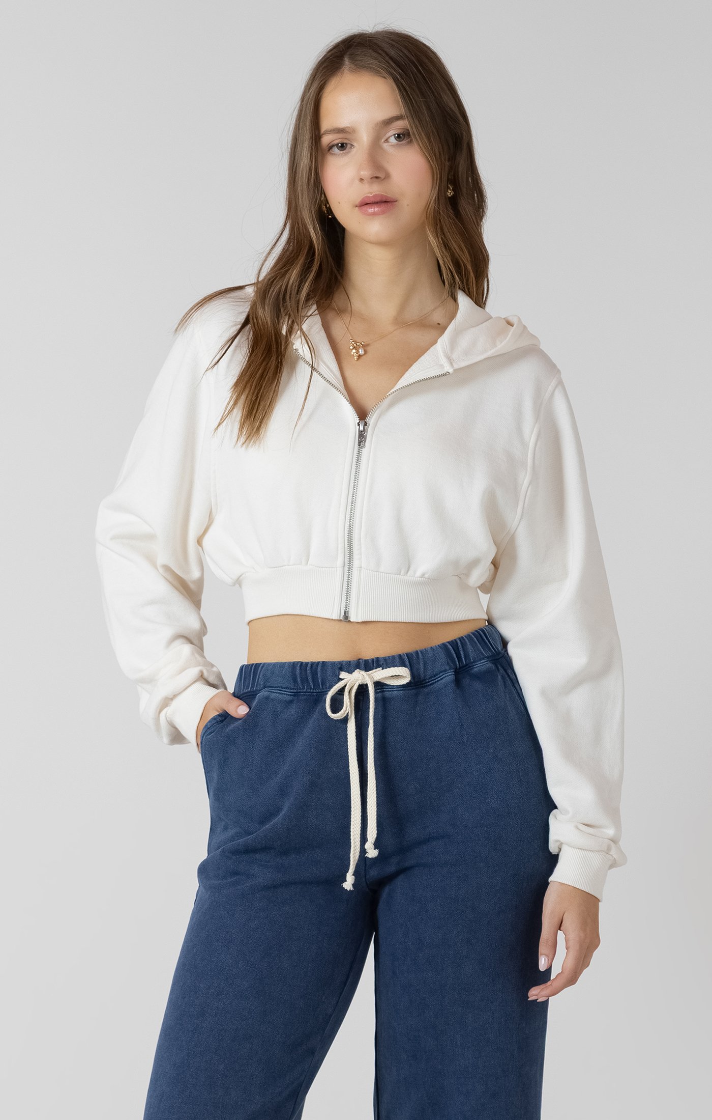 Dex Cropped Zip-Front Hoodie