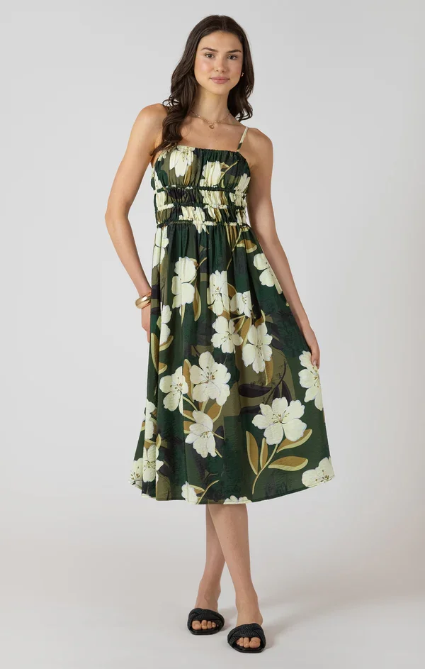 dex palm blossom midi dress