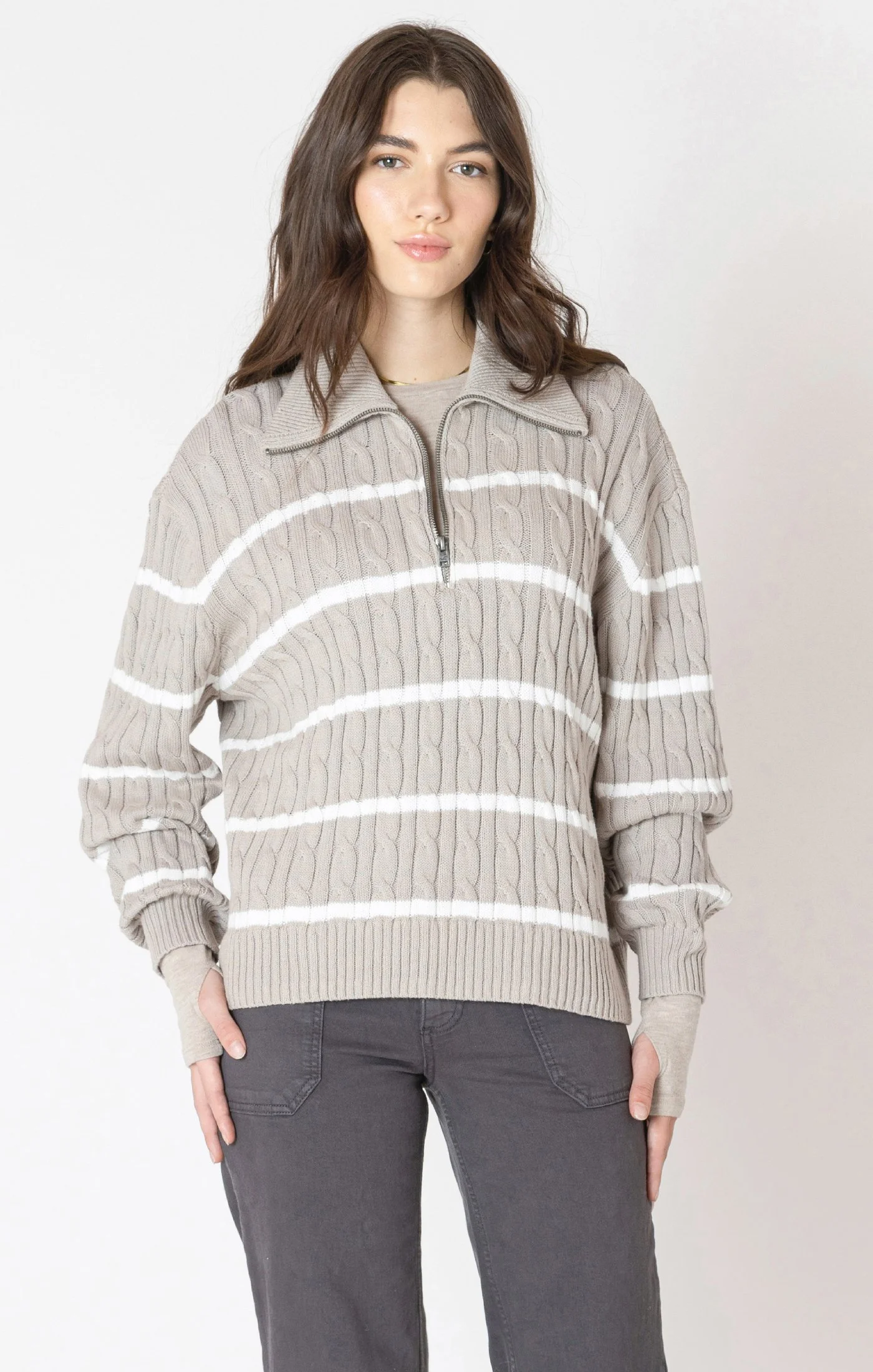 dex stripe cable sweater front