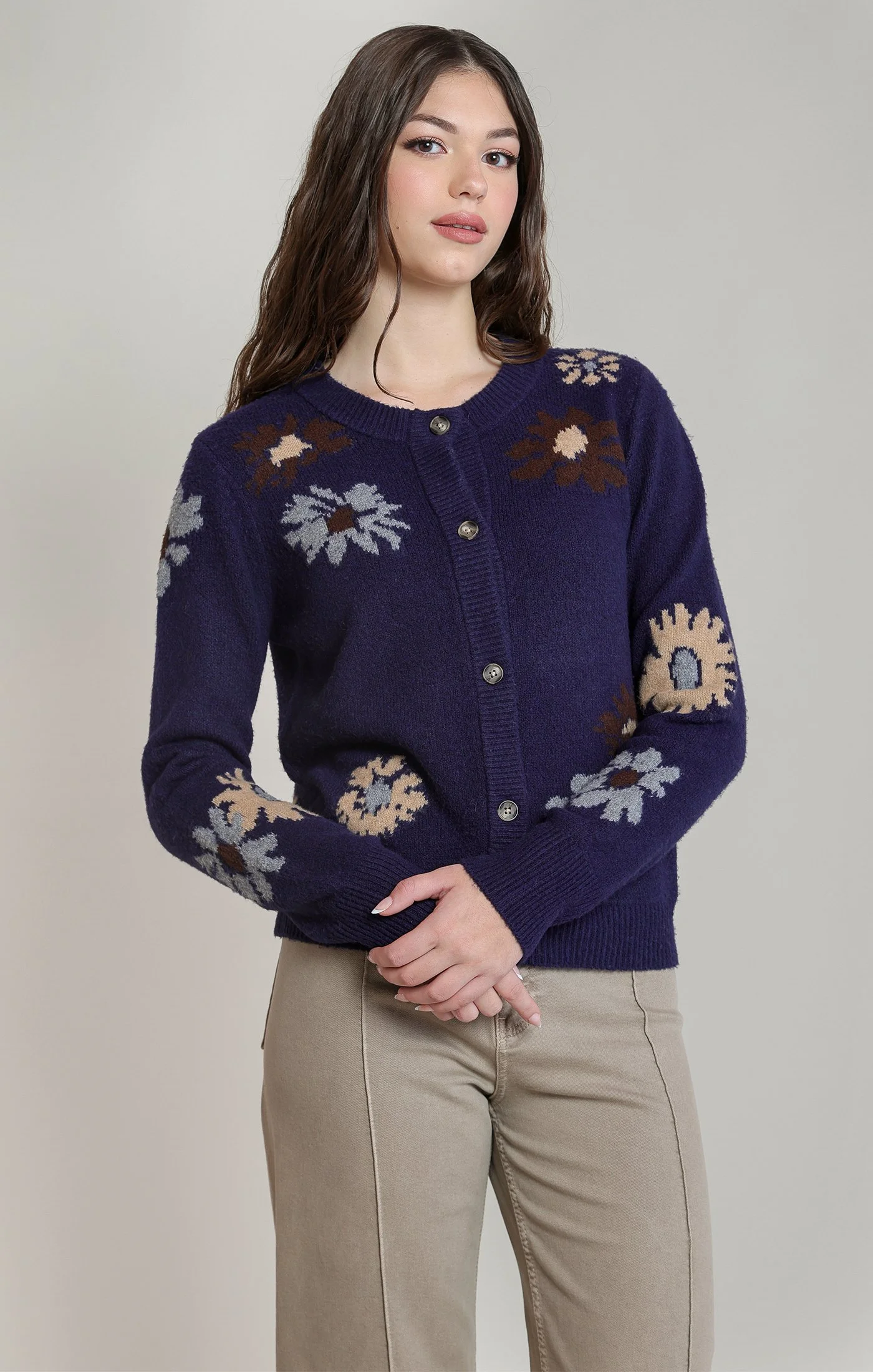 Dex Floral Soft Cardigan- Navy Combo