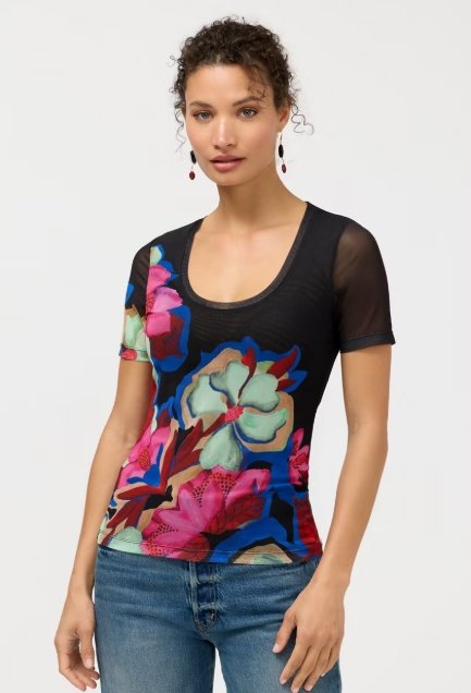 Johnny Was Short Sleeve Scoop Mesh Tee- LA