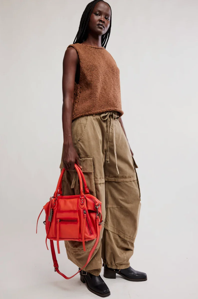 free people red leather tote