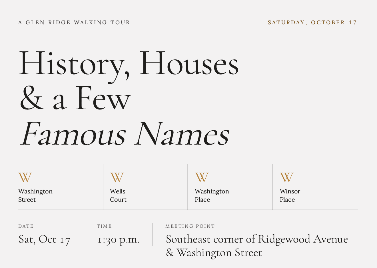 History, Houses &amp; a Few Famous Names! 2026 Walking Tour