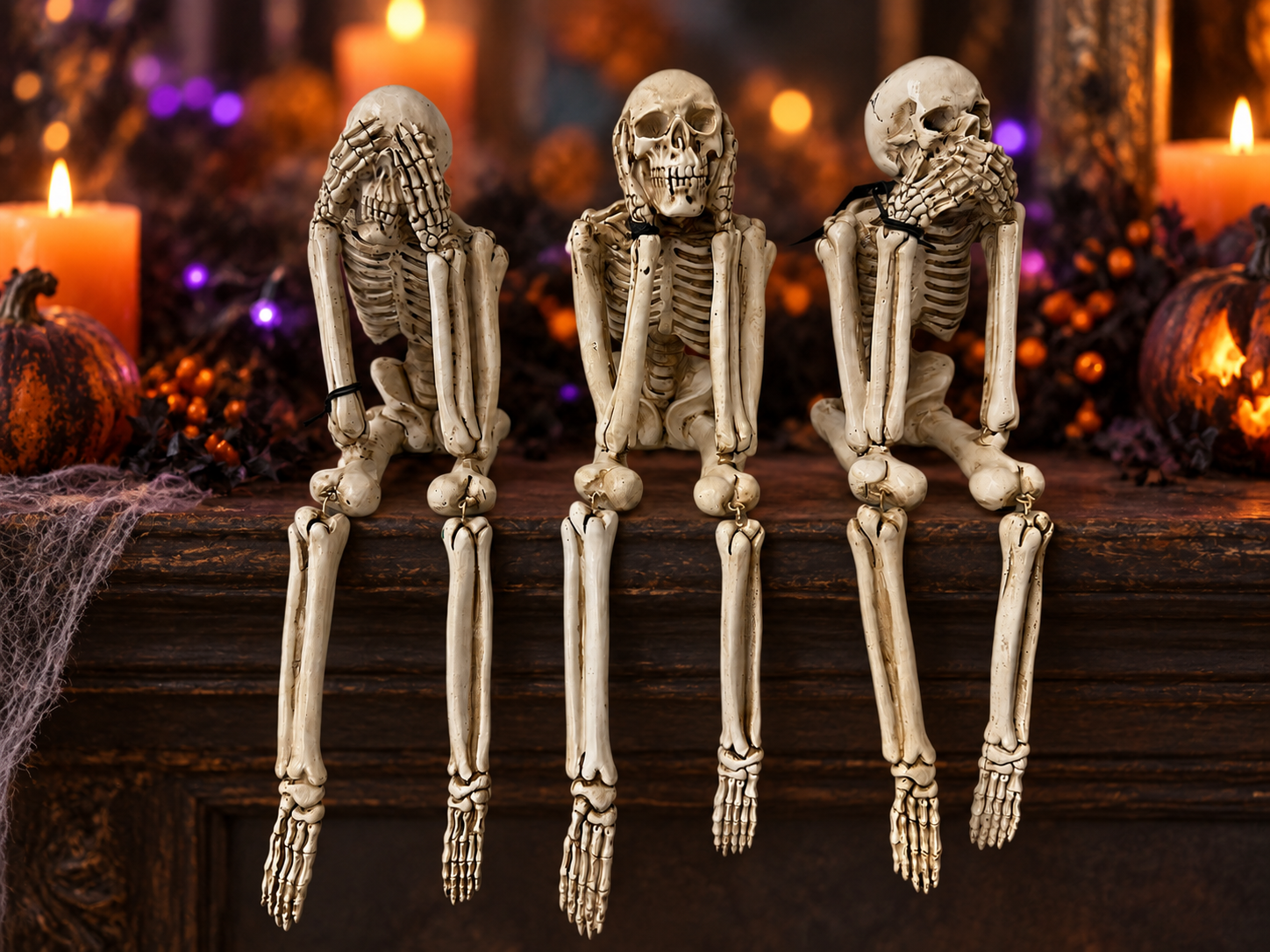 Hear No Evil, See No Evil, Speak No Evil Skeleton Trio-Set of 3-11" H
