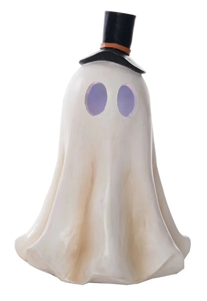 Resin Light Up Ghost with Top Hat - 6.25" H