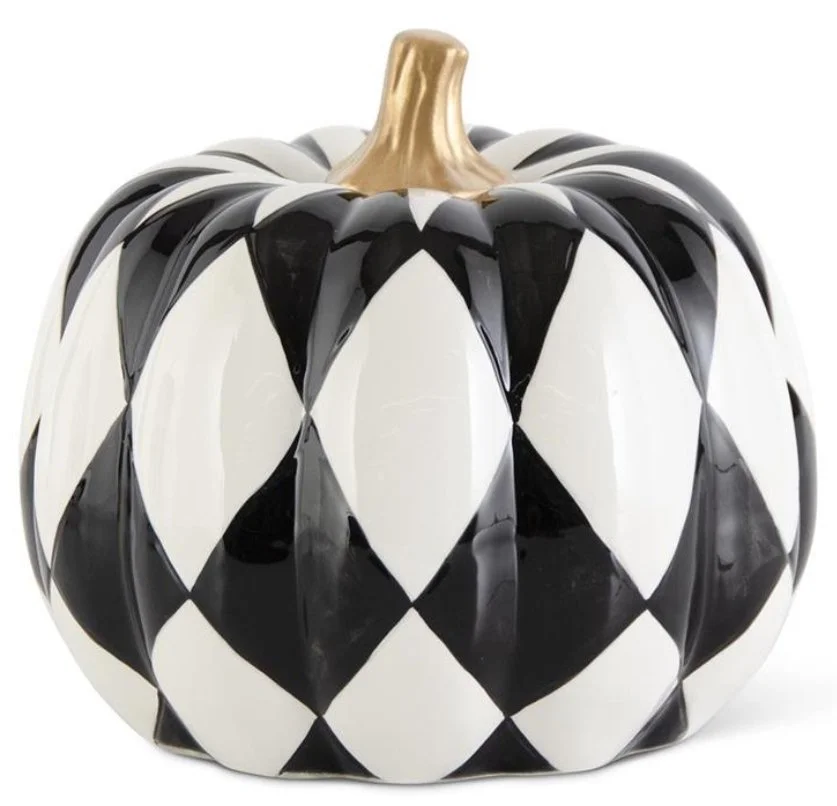 7" Ceramic Black & White Harlequin Pumpkin
