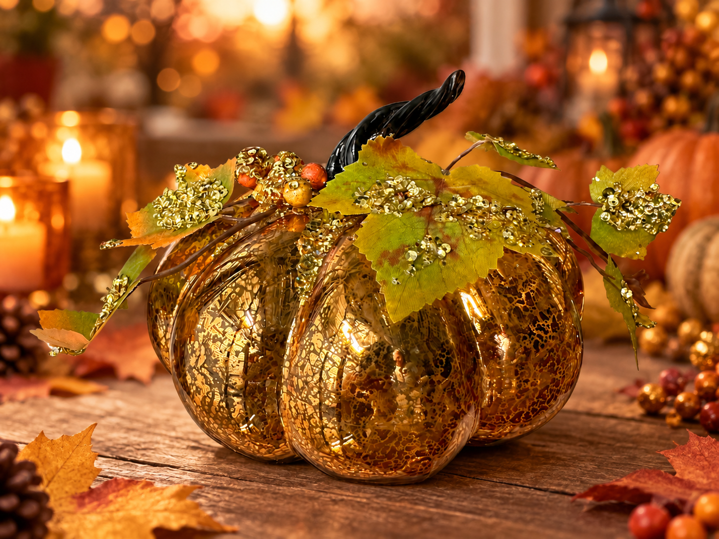 LED Mercury Glass Pumpkin 6" D