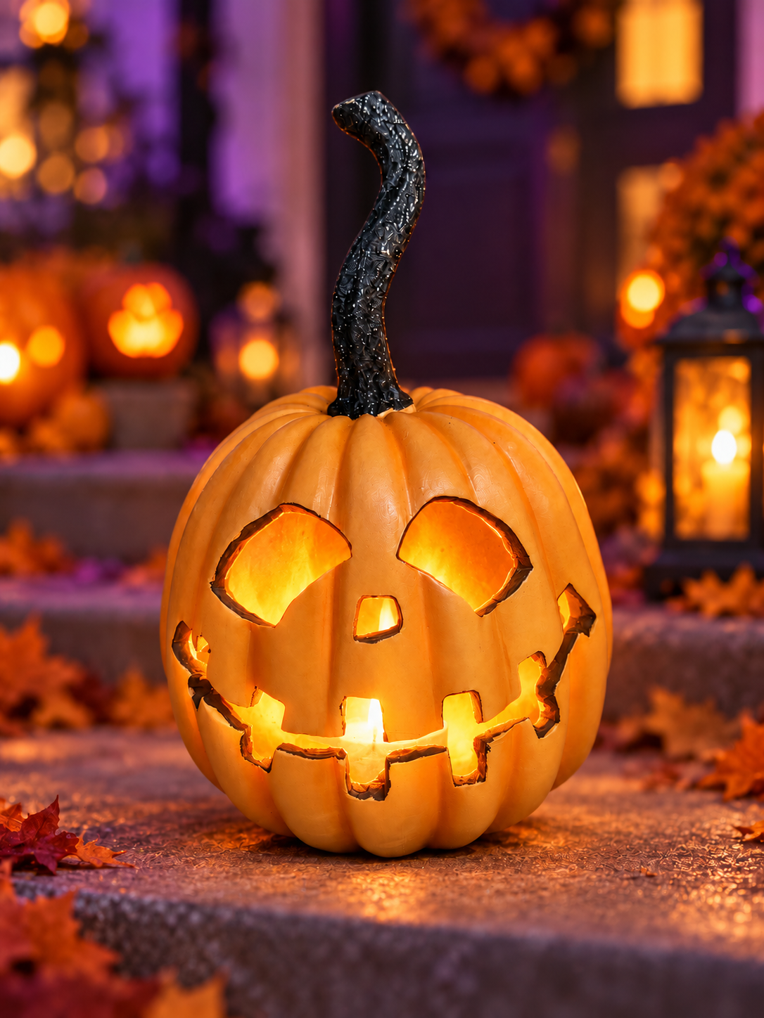 Orange Resin LED flicker flame Jack-O'-Lantern SMALL