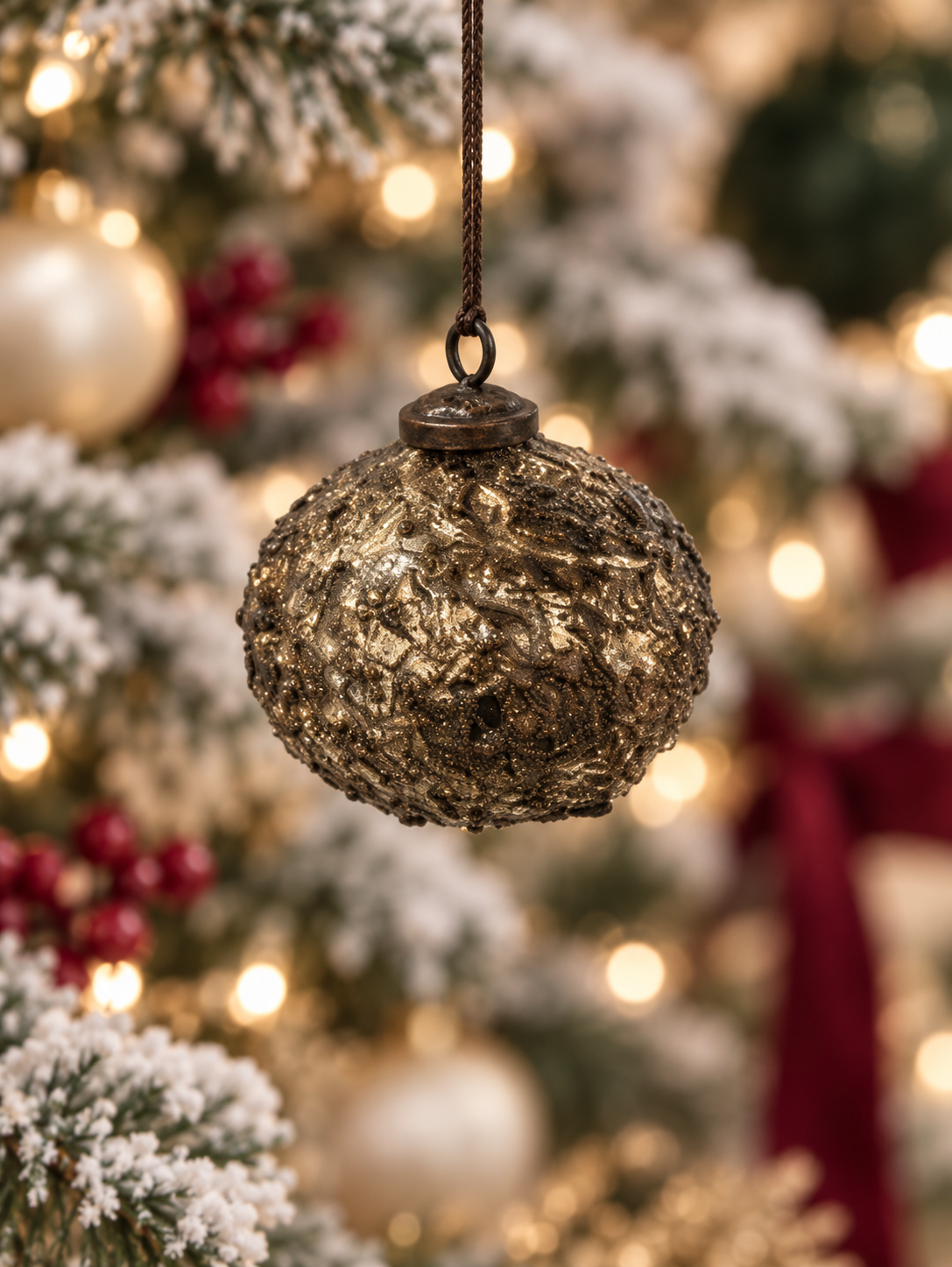 4" Deluxe Glass Gold Textured Ornament