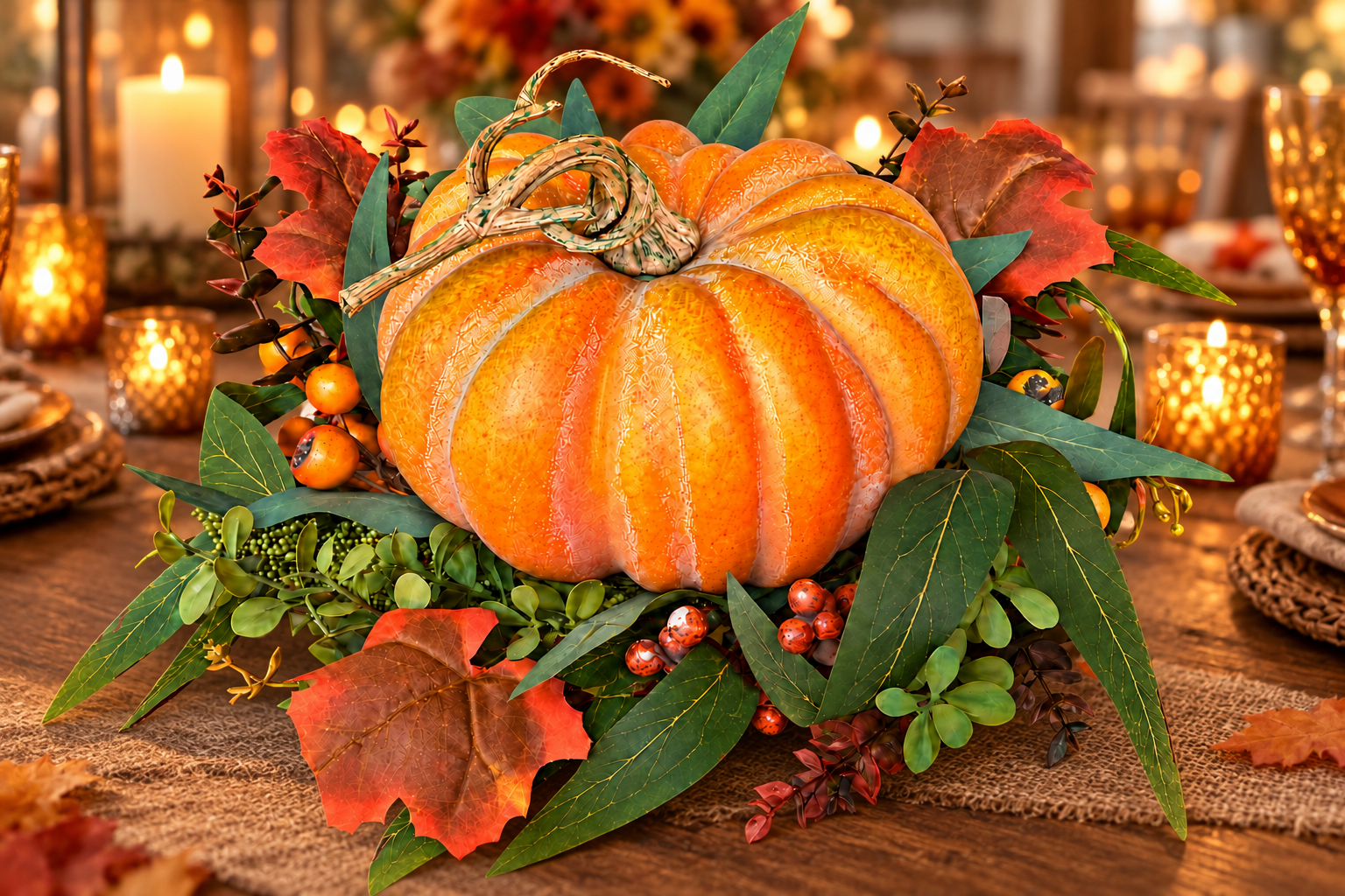 Mixed Fall Pumpkin Centerpiece-12" D