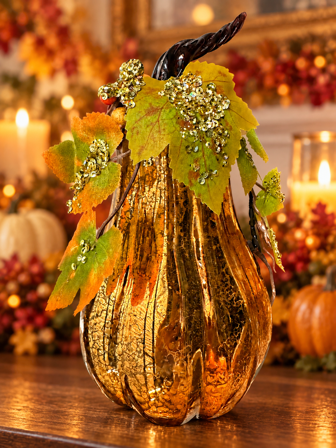 LED Mercury Glass Pumpkin 9" H