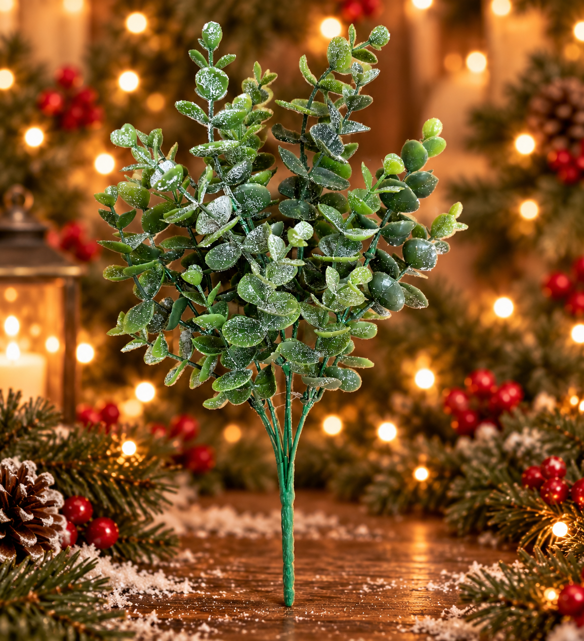 13" Glittered Snowy Eucalyptus Bush Pick