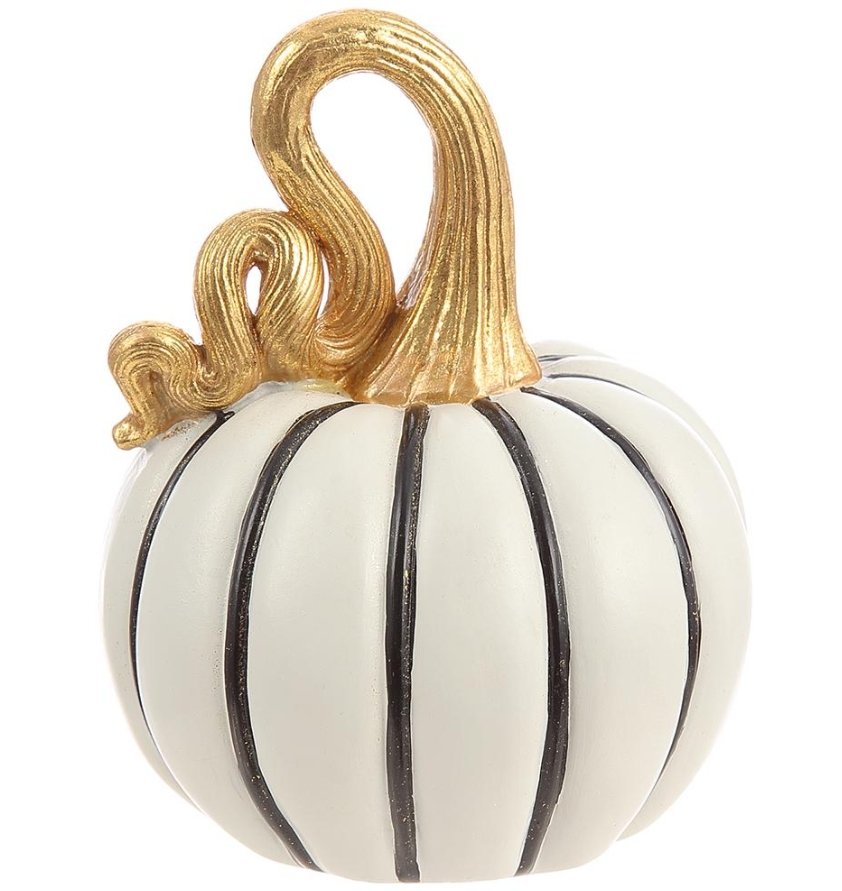 5.5" Elegant White and Black with Gold Stem Decorative Pumpkin