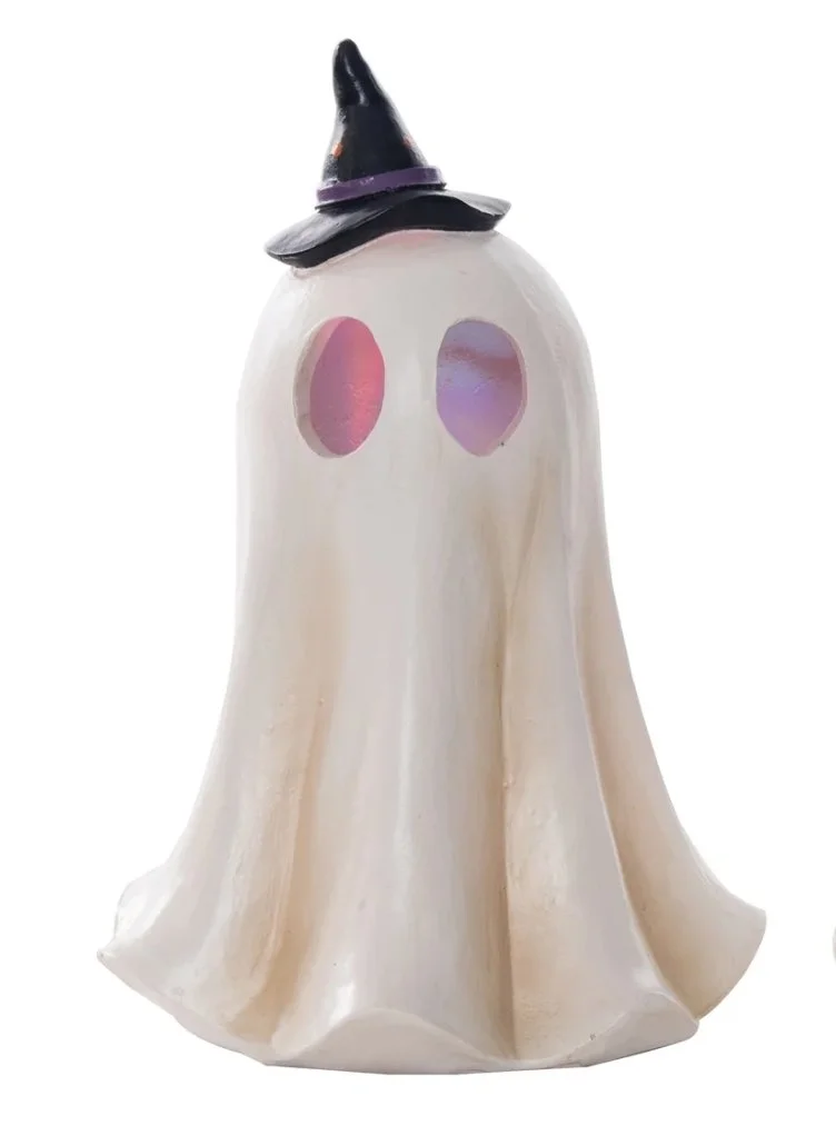 Resin Light Up Vintage Ghost with Witch Hat 6.25" H