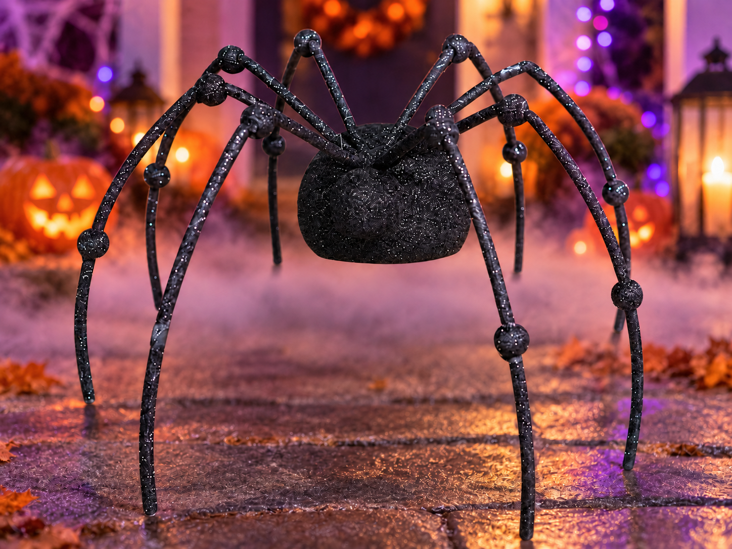 Glittered Black Metal Spider LARGE 9.5" D