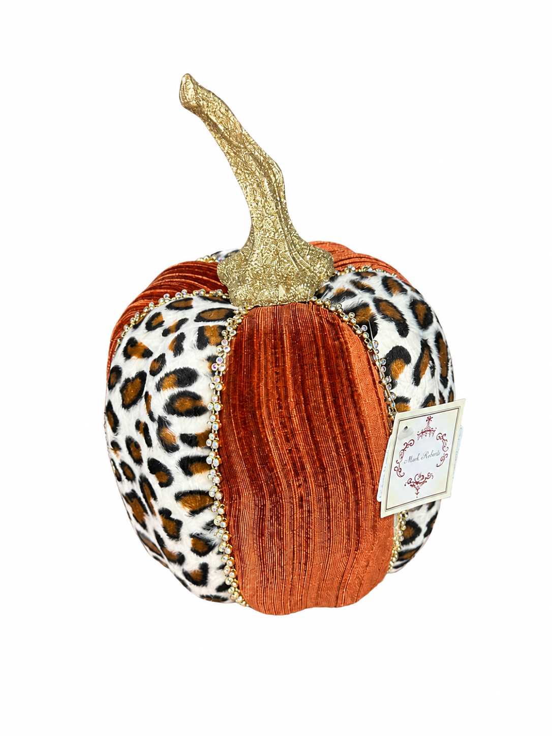 MARK ROBERTS-Leopard/Copper Jeweled Velvet Pumpkin 9.5" H x 6" W