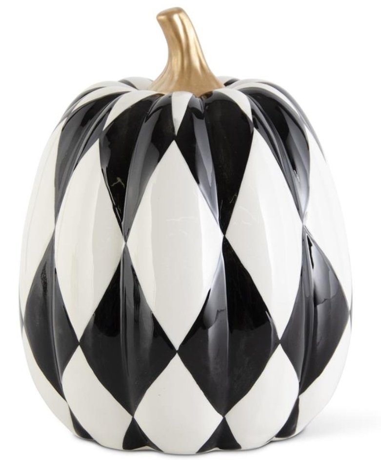10" Ceramic Black & White Harlequin Pumpkin