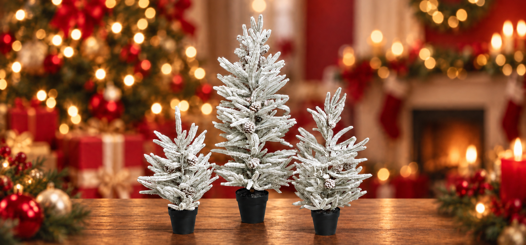 Flocked Mini Christmas Tree Set of 3