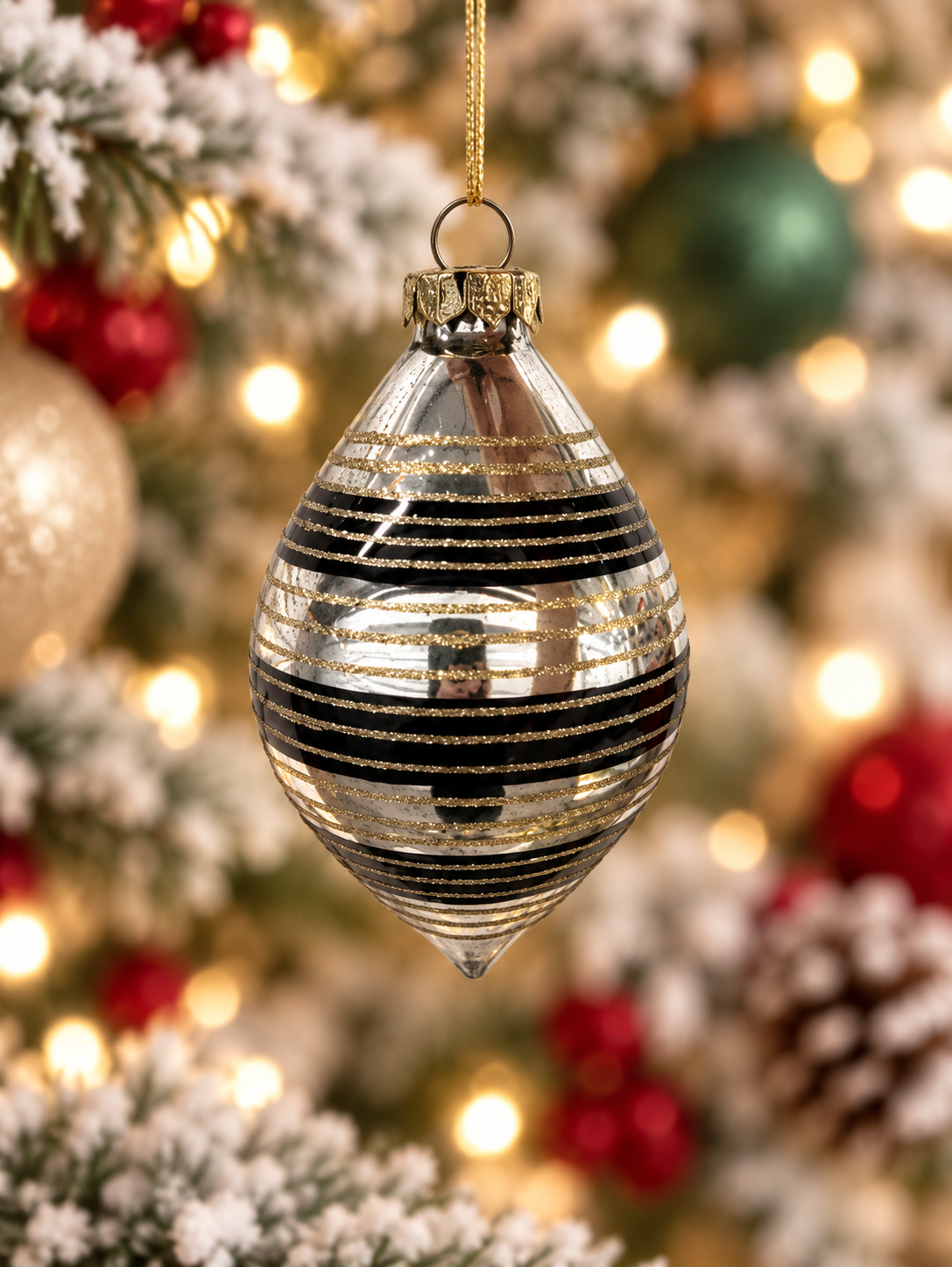 5" Gold & Black Glass Striped Glass Ornament-Finial