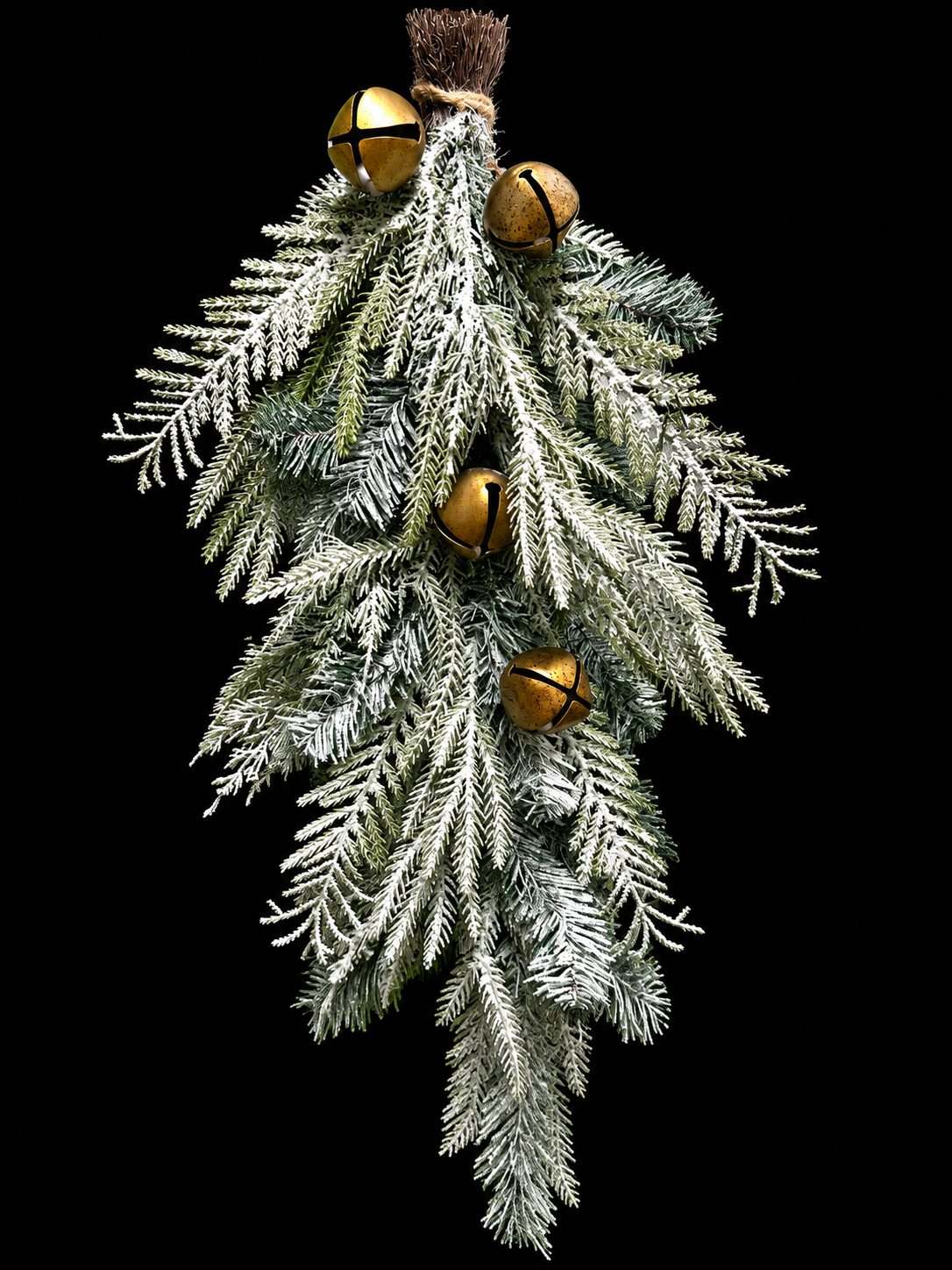 28" Frosted Pine and Brass Bell Holiday Swag