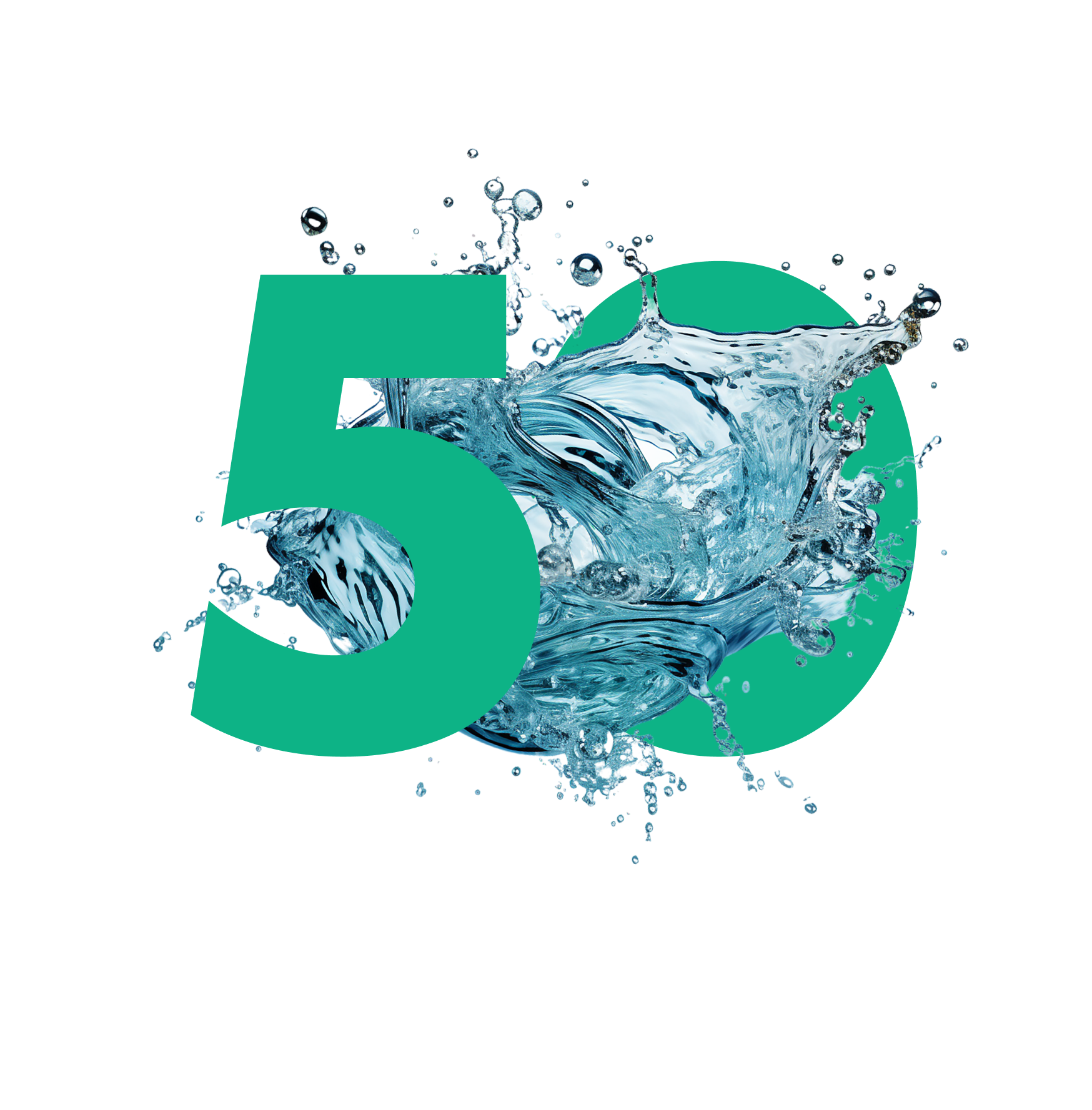 Number 5 with a water splash background and digital glitch effects.