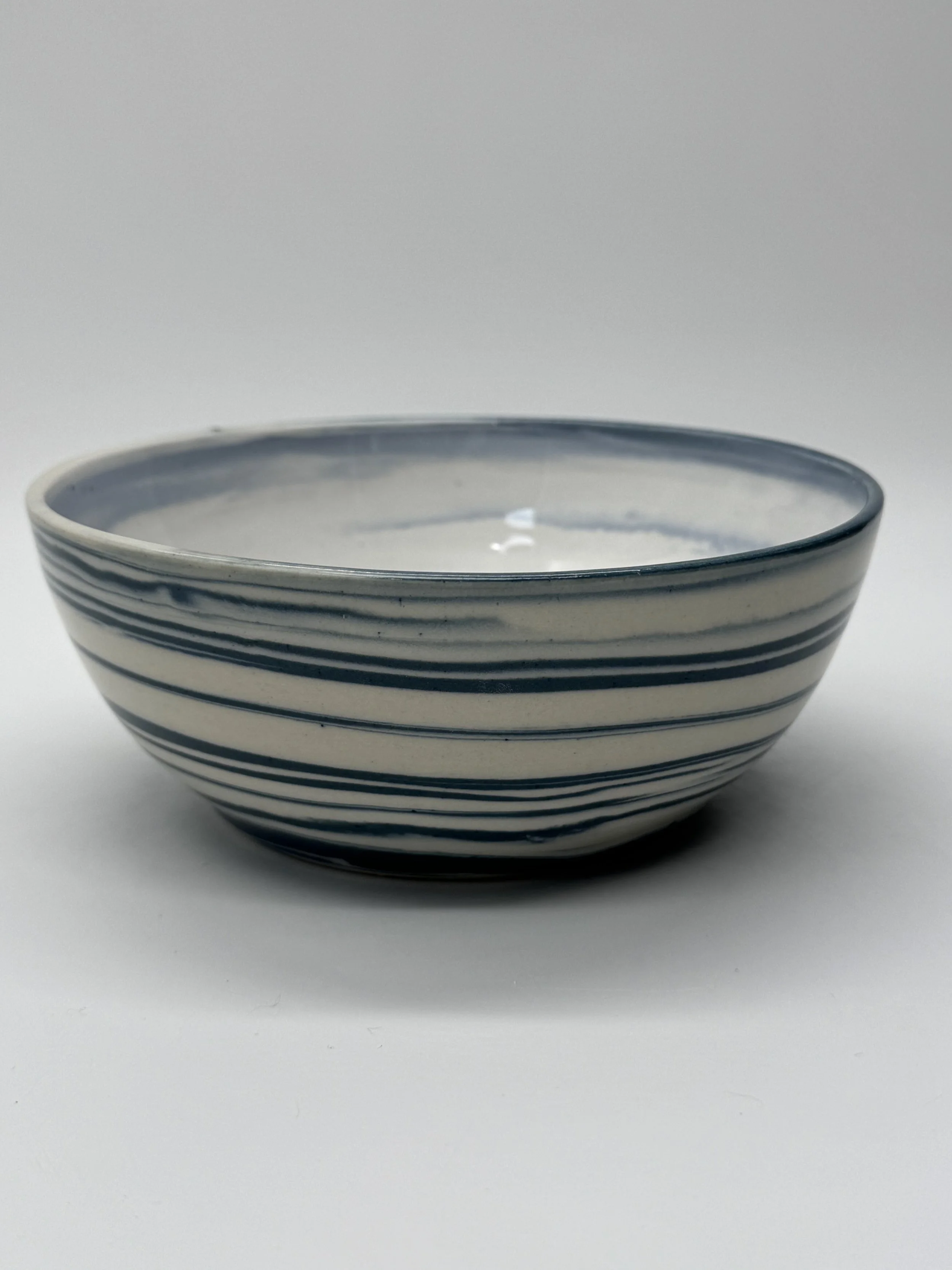 Small Anxiety Bowl – Cream + Blue Stripe