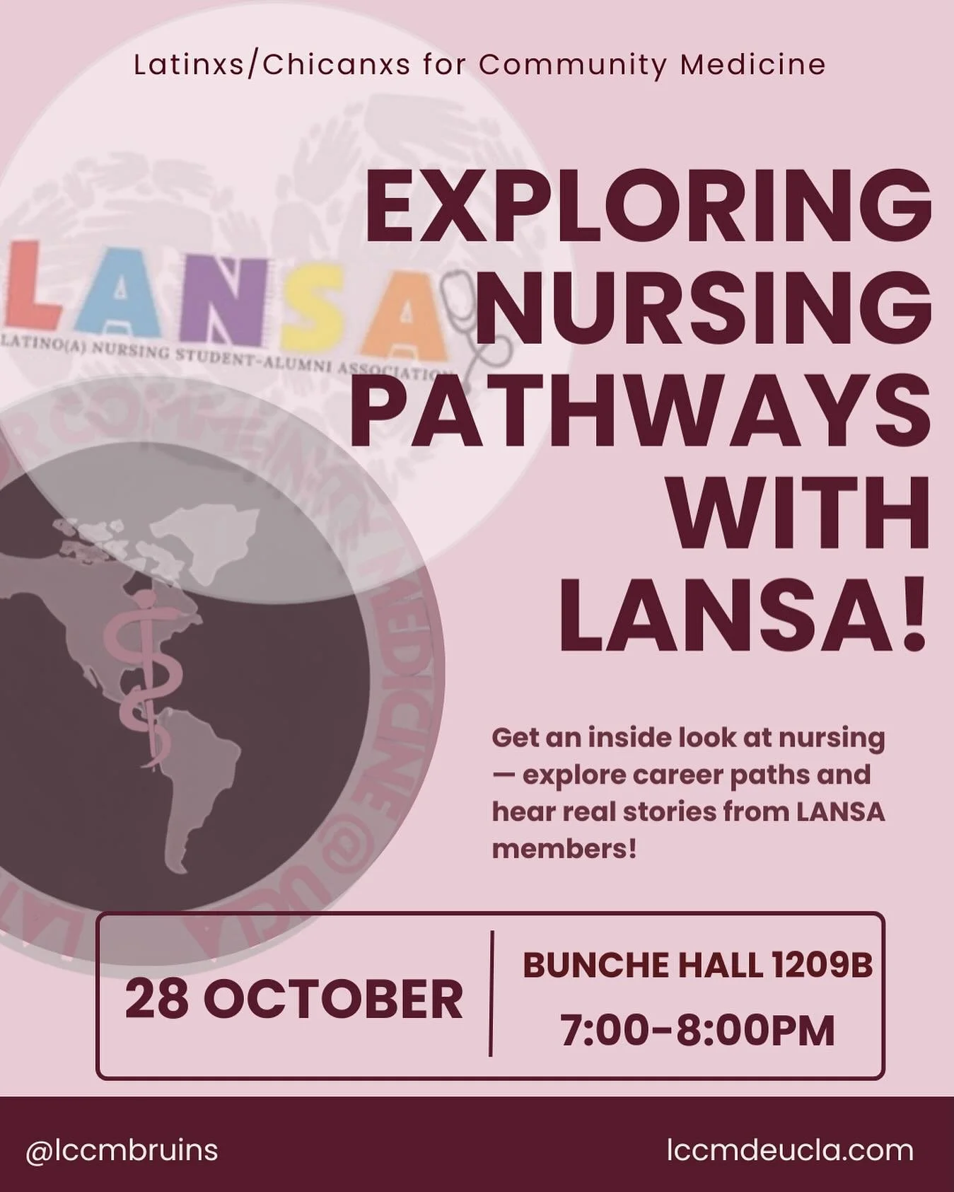🩺 Exploring Nursing Pathways with LANSA 🩺

We&rsquo;re so excited to team up with the Latinx Nursing Student-Alumni Association (LANSA) for a special general meeting this Tuesday! 💫 
Come hear from inspiring LANSA members as they share their nursi