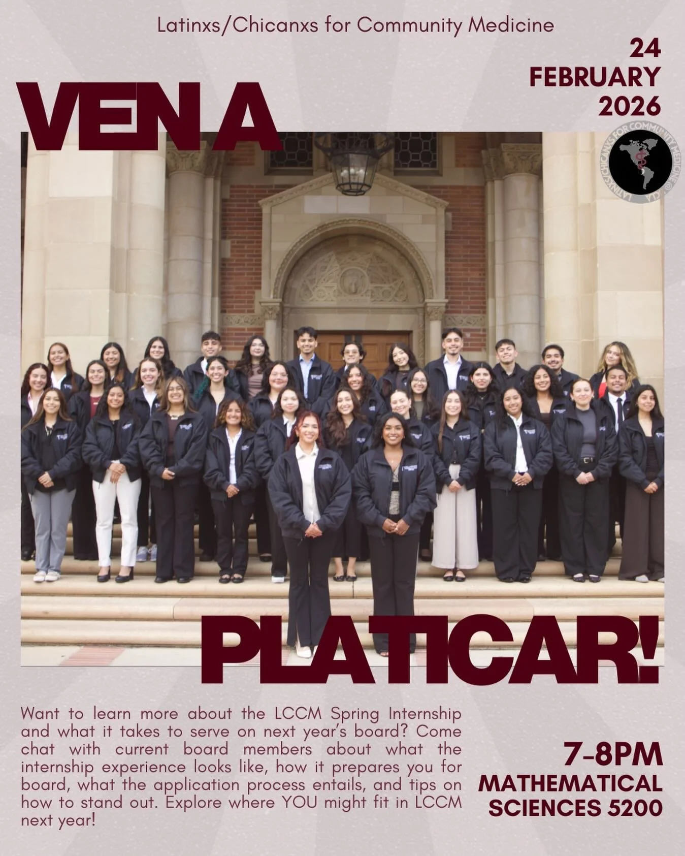 Antes de aplicar&hellip; &iexcl;ven a platicar!⭐️

Are you thinking about applying for an LCCM board position for next year? This meeting is for YOU. Before applications open, come learn more about the spring internship, application process and come 