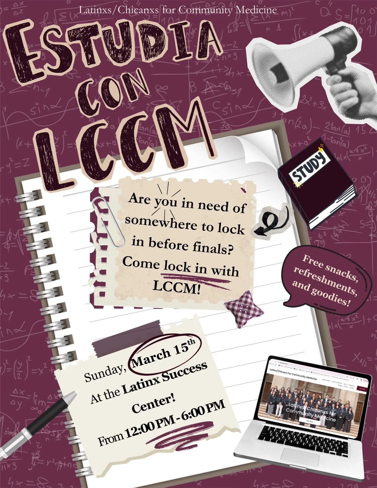 📚✨ Finals are coming&hellip; don&rsquo;t study alone!

Estudia Con LCCM and lock in with us 💪🏽
Bring your notes, your friends, and your focus &mdash; we&rsquo;ll bring the snacks 😌🍪☕

🗓 Sunday, March 15th
📍 Latinx Success Center
⏰ 12:00 PM &nd