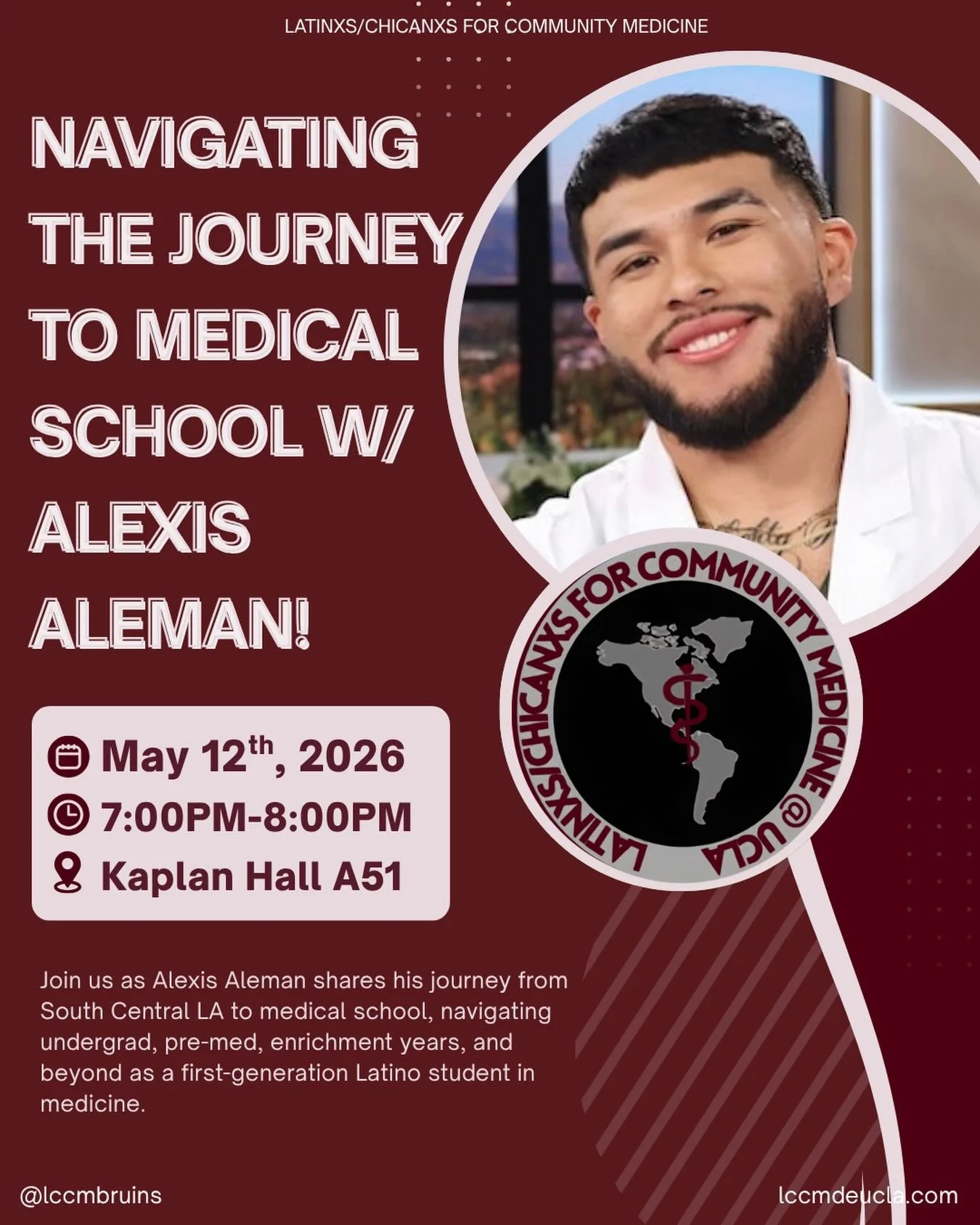 ✨ WEEK 7 GENERAL MEETING ✨

Join us TODAY as we welcome Alexis Aleman, a rising fourth-year medical student at the UCLA David Geffen School of Medicine currently pursuing a Master&rsquo;s of Social Science at UCLA and member of Foos in Medicine! 🩺💛
