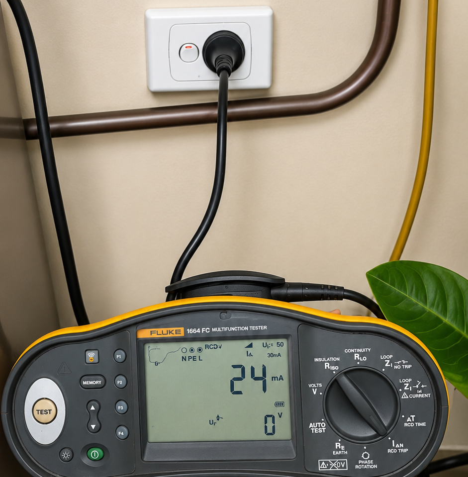 Electrical safety inspection being completed with a multifunction installation tester