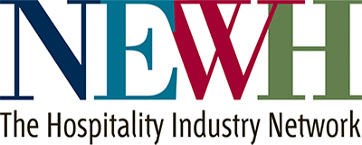Logo with text "NEWH The Hospitality Industry Network" in blue, red, and green letters.