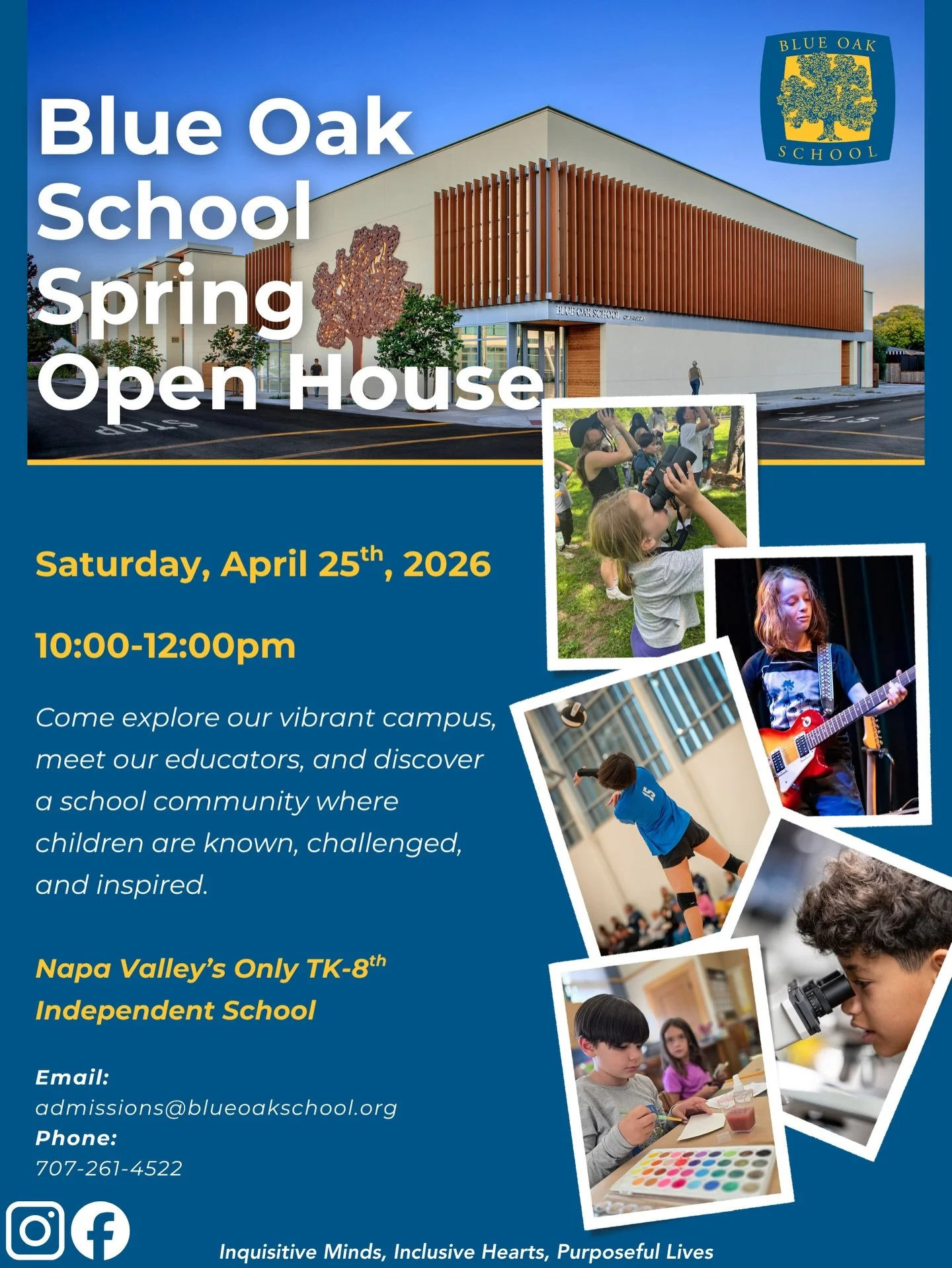 Get to know Blue Oak School in the heart of Downtown Napa at their Spring Open House on Saturday, April 25th from 10-12pm!

Come explore @blueoakschoolnapa&rsquo;s vibrant campuses, meet many of their caring and inspiring educators &mdash; and experi