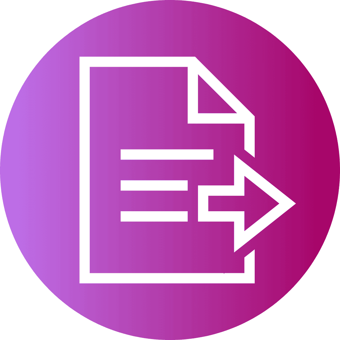 pink circle with white interior icon - document upload symbolising Circe & Co.'s award submission process for award writing.