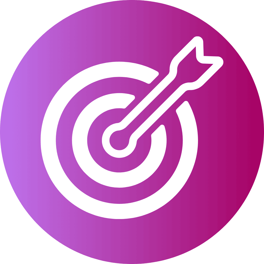 pink circle with white interior icon - arrow protruding from the bullseye symbolising Circe & Co.'s strategic writing skills for award submissions.
