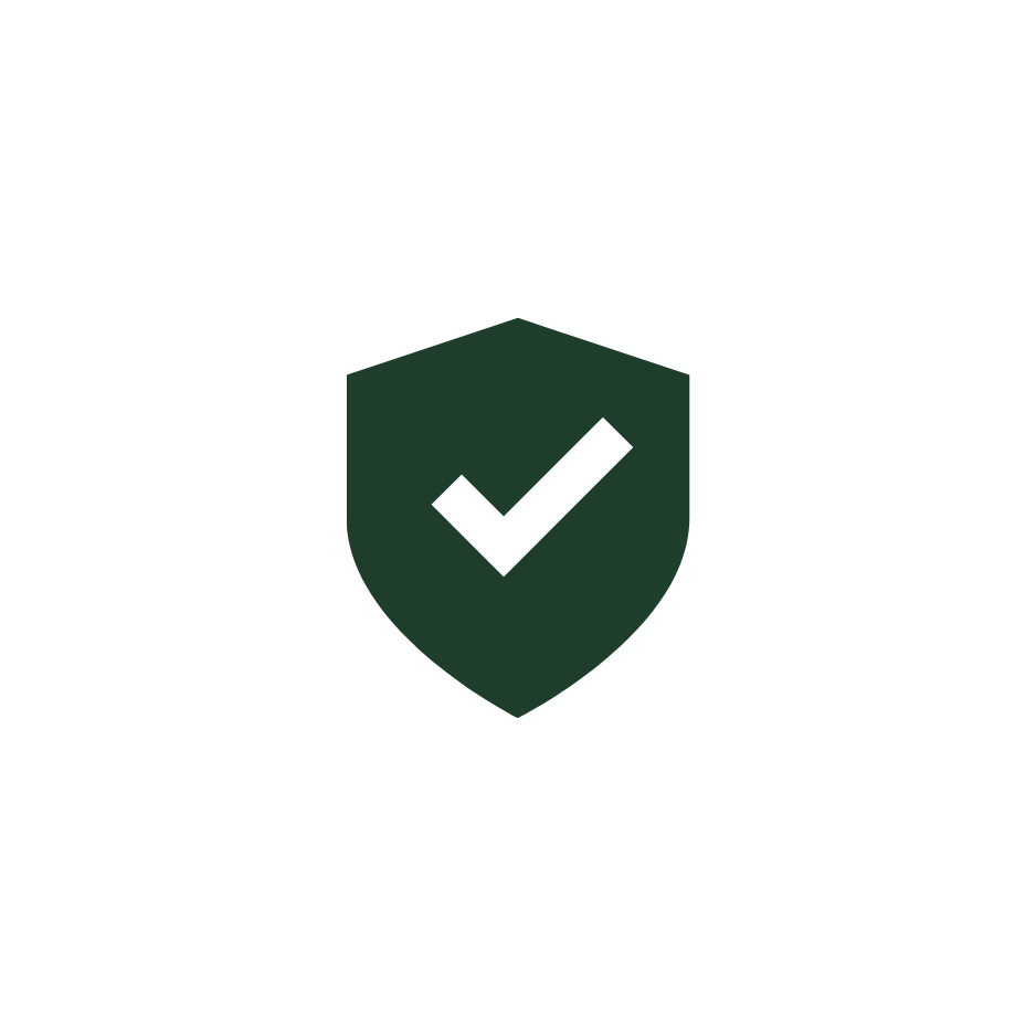 A shield with a checkmark symbol in the center, representing security or protection.