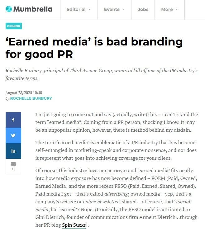 Mumbrella: ‘Earned media’ is bad branding for good PR